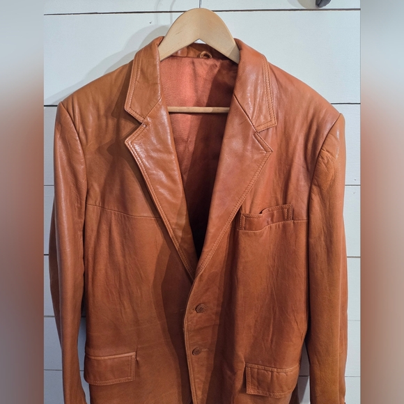 London Fog Other - Vintage MCM London Fog Mens Sz 42R Leather Blazer Coat Caramel Tan Brown Jacket